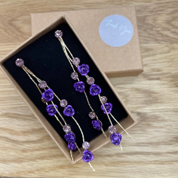 Speak Now Purple Rose Dangle Earrings Statement Eras Tour Swiftie Gift Box NEW - Picture 4 of 6